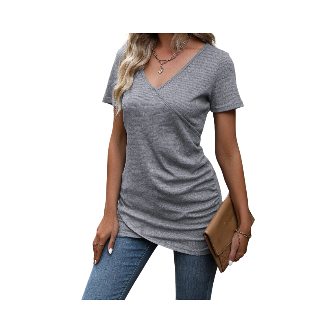Top Gris Casual con Diseño Envolvente