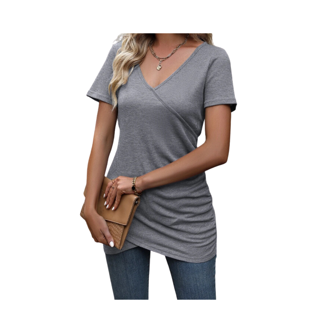 Top Gris Casual con Diseño Envolvente