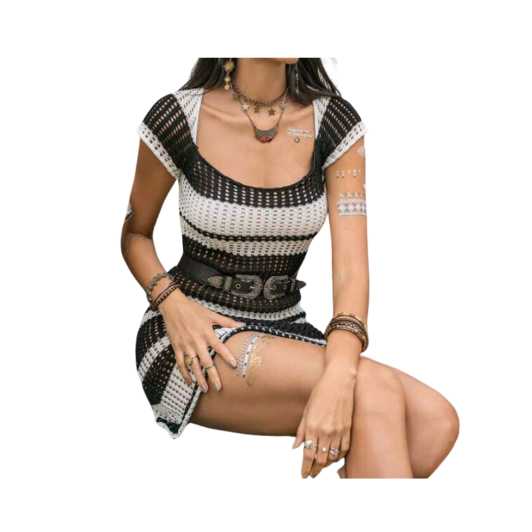 Vestido Mini a Rayas Semitransparente
