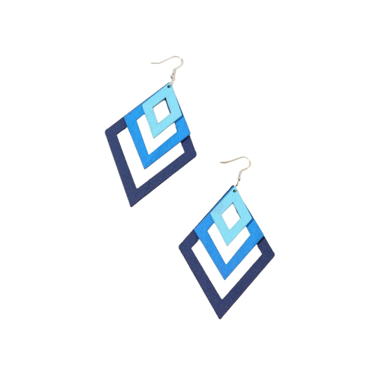 🔷 Pendientes Geométricos – Degradé Azul en Madera