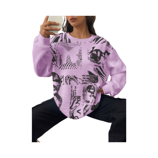 💜 Sudadera con Estampado de Figura y Slogan