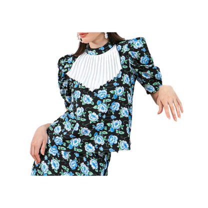 Top Elegante de Estampado Floral con Manga Farol