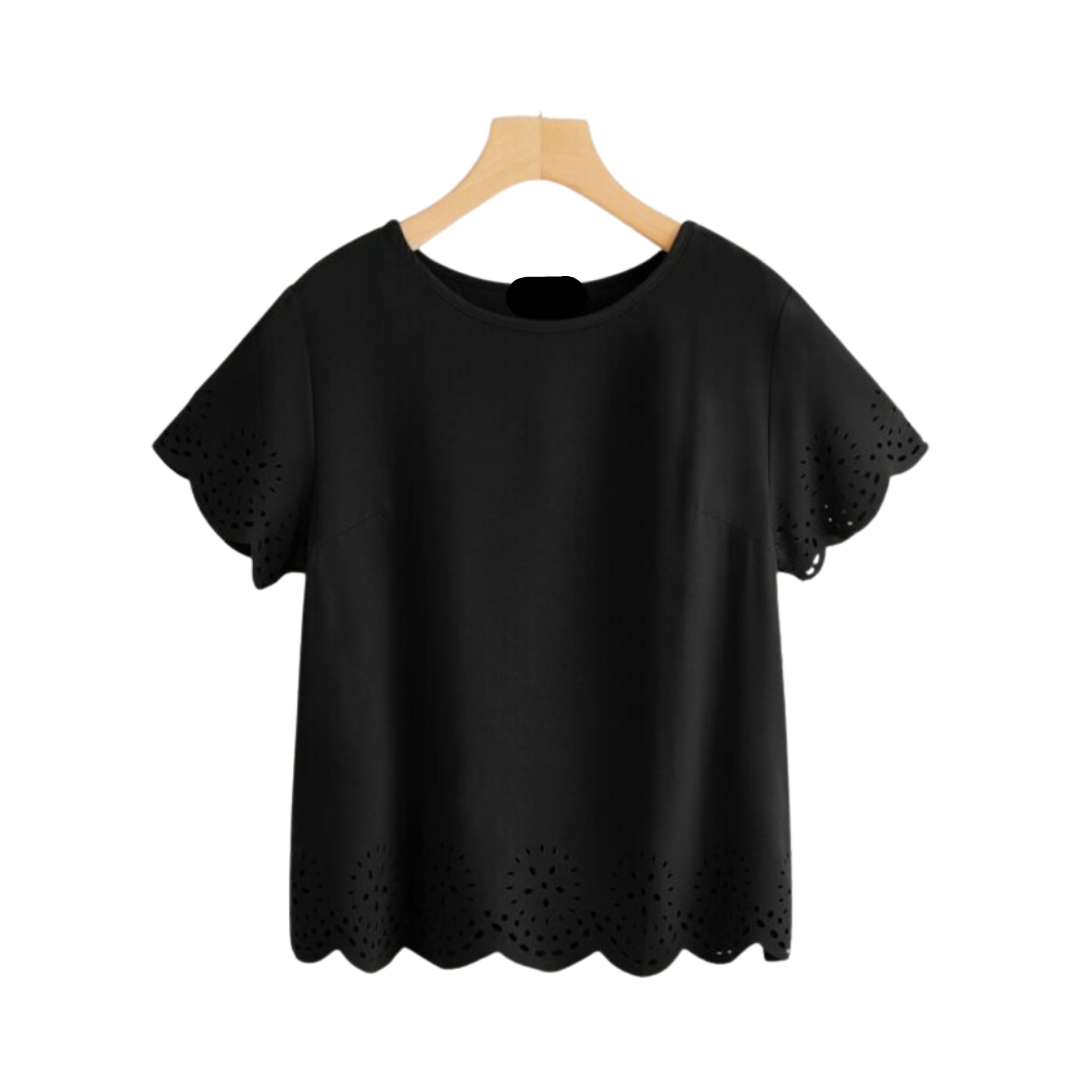 Blusa Negra con Detalle de Bordado y Manga Cortada ✨