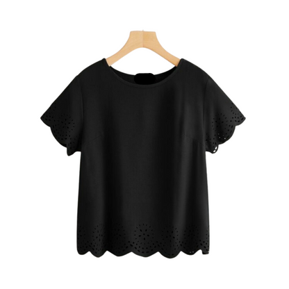 Blusa Negra con Detalle de Bordado y Manga Cortada ✨