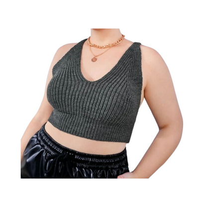 Top Crop Tejido Gris Oscuro