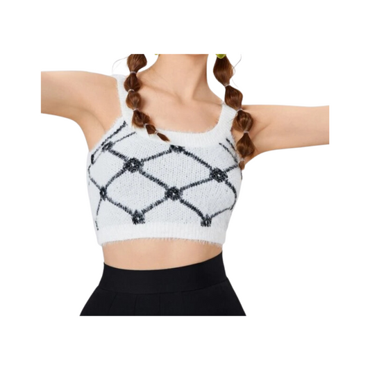 Crop Top Blanco de Estilo Casual con Estampado Geométrico