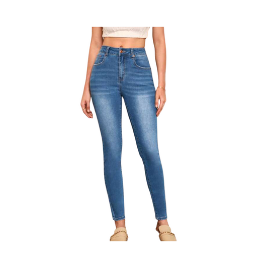 Jeans Ajustados Azul Lavado Medio