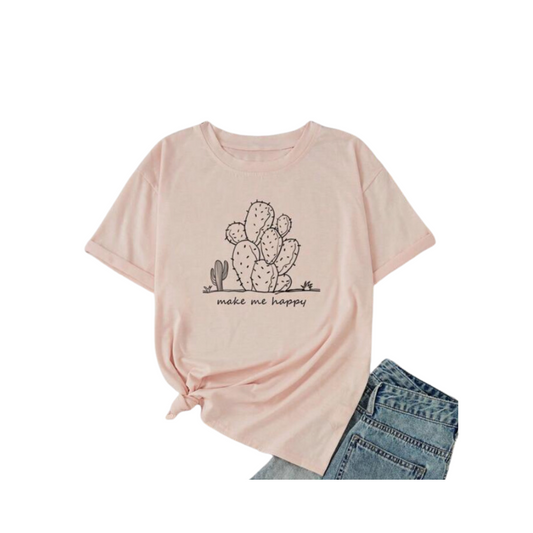 Camiseta Casual Rosa con Estampado de Cactus 🌵💖