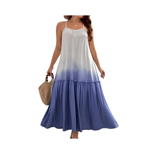 Vestido Largo Bohemio con Tirantes y Volantes - Estampado Degradado