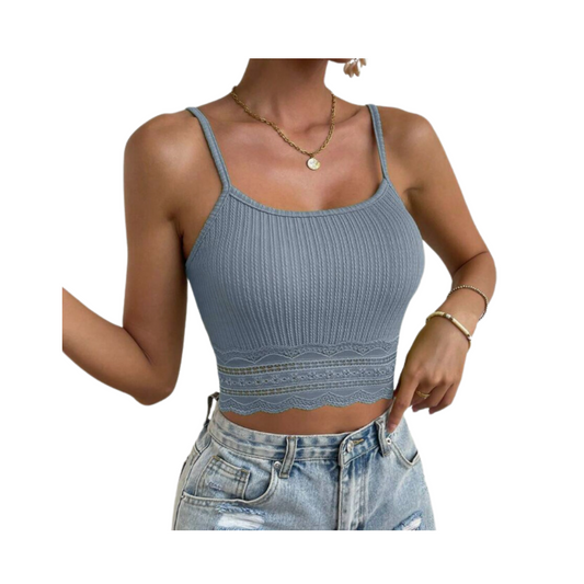 Crop Top Azul Neblina con Encaje y Tirantes Finos ✨