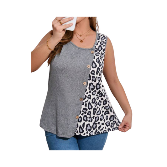 Blusa Sin Mangas con Diseño Asimétrico y Estampado de Leopardo 🐆✨