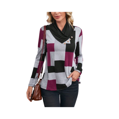 🟥 Camiseta con Estampado Geométrico y Diseño de Botón