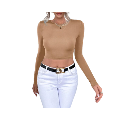 🤎 Camiseta Entallada de Manga Larga y Corte Corto