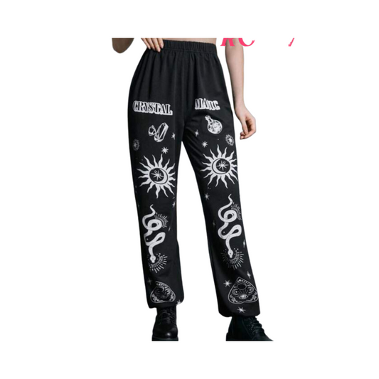 Pantalones Jogger con Estampado de Sol, Serpiente y Letras