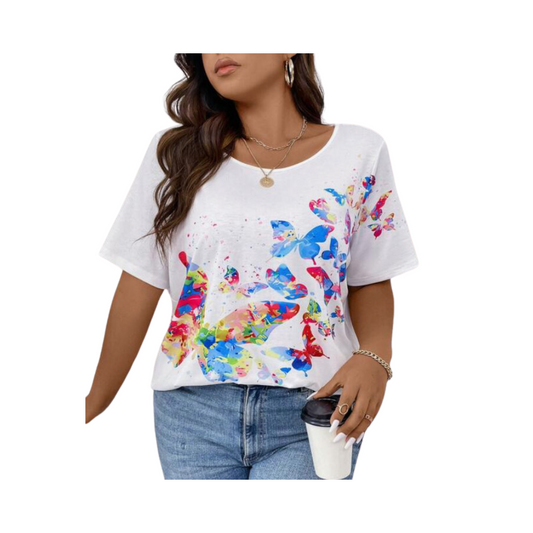 Blusa Casual de Manga Corta con Estampado de Mariposas 🦋✨