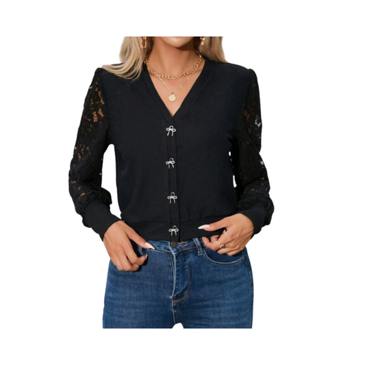 Chaleco Negro con Detalles en Encaje y Botones Decorativos 🖤✨