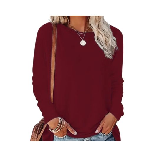 Camiseta Casual de Manga Larga con Cuello Redondo