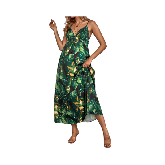 Vestido Largo Bohemio con Estampado Tropical 🌿🌺