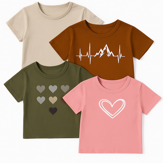Camisetas Infantiles – Estampado de Corazón (Se venden por separado)