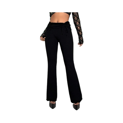 🖤 Pantalones Acampanados con Volantes y Cordón