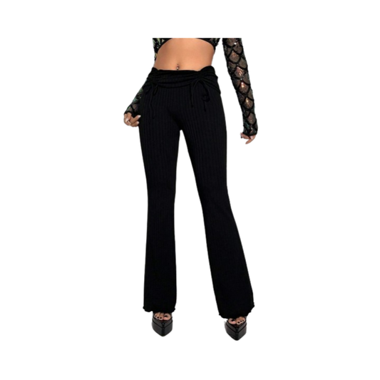 🖤 Pantalones Acampanados con Volantes y Cordón