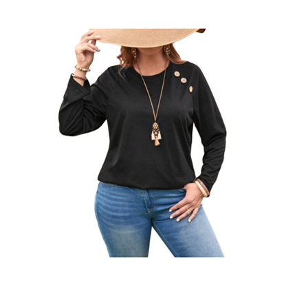 🖤 Camiseta con Diseño de Botón y Manga Raglán