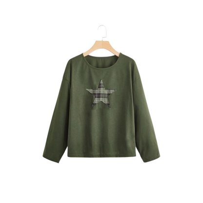 Sudadera con Estampado Geométrico y A Cuadros - Verde Militar