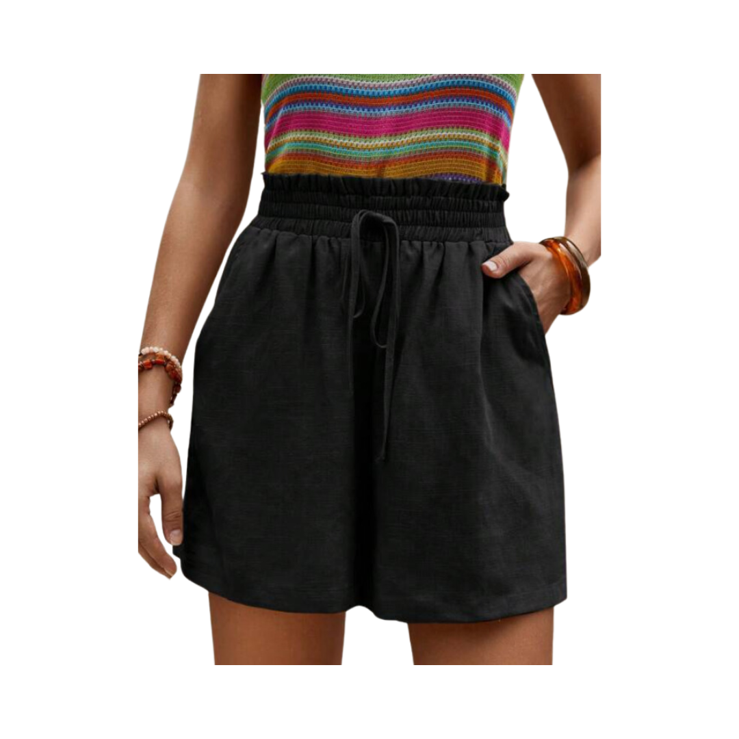 Short Negro de Lino con Cordón y Bolsillos ✨