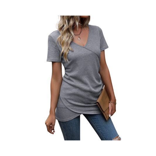 Top Gris Casual con Diseño Envolvente