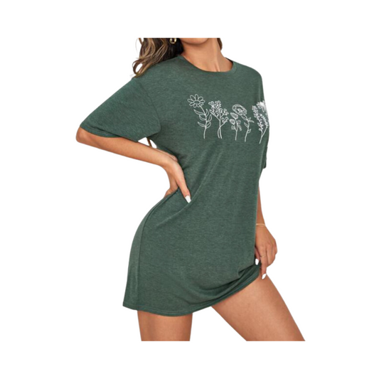 Camisón Oversized Verde Oscuro con Estampado Floral 🌿🌸