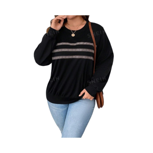 🖤 Sudadera Geométrica con Cinta – Tallas Grandes