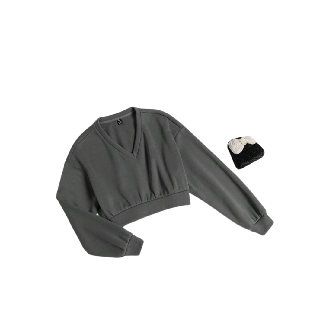 🧥 Chaleco Crop Casual – Cuello en V y Manga Larga