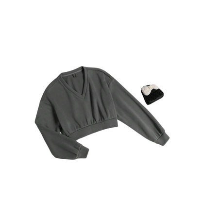 🧥 Chaleco Crop Casual – Cuello en V y Manga Larga