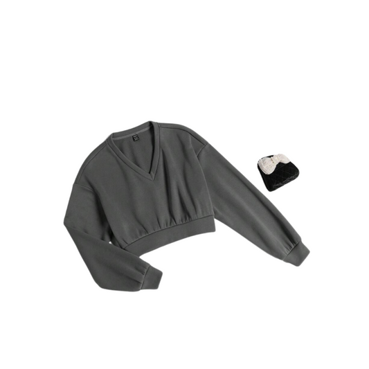 🧥 Chaleco Crop Casual – Cuello en V y Manga Larga