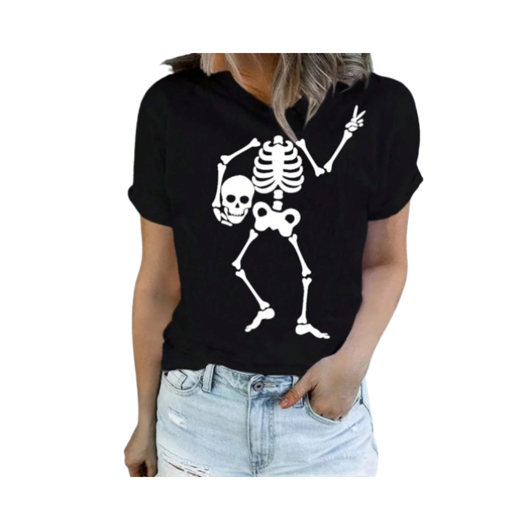 🖤 Camiseta de Mujer con Estampado de Esqueleto