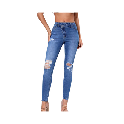 Jeans Ajustados Azul Lavado Medio