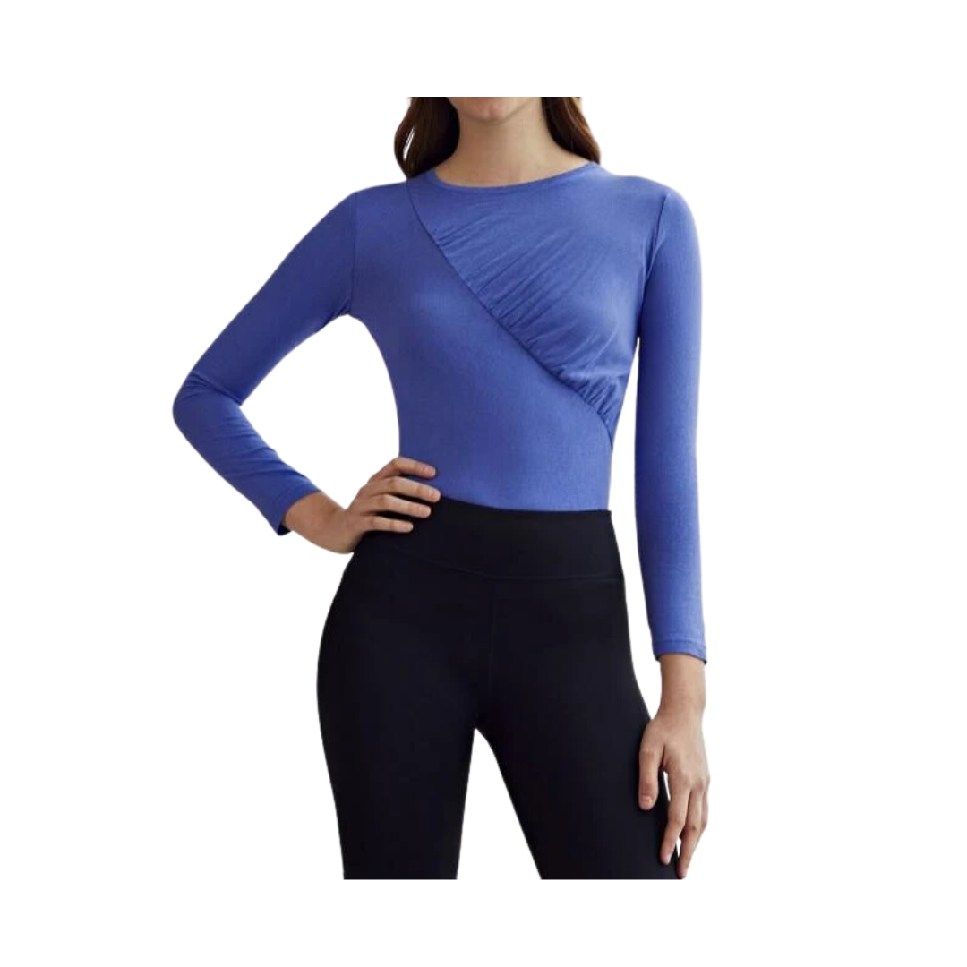 Blusa Fruncida Ajustada en Azul - Manga Larga
