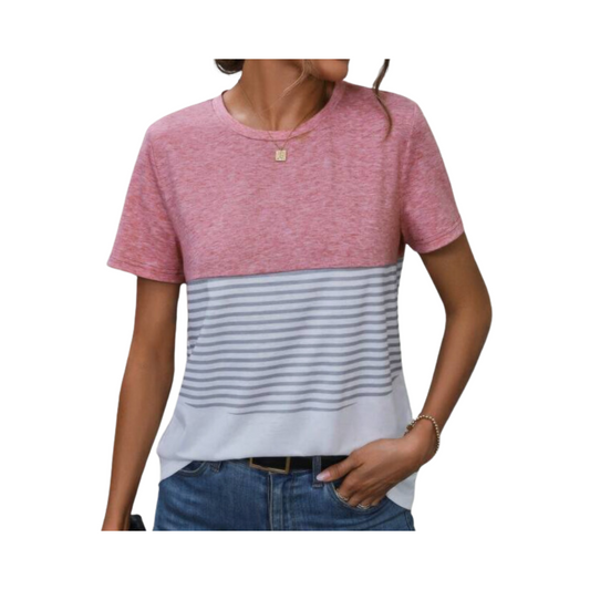 Blusa Casual de Manga Corta con Estampado a Rayas 🌸✨