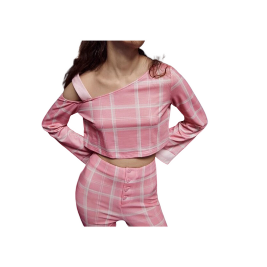 Camiseta Casual a Cuadros - Rosa y Blanco