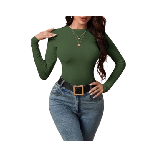 🌿 Camiseta Unicolor Tejida de Canalé con Cuello Redondo