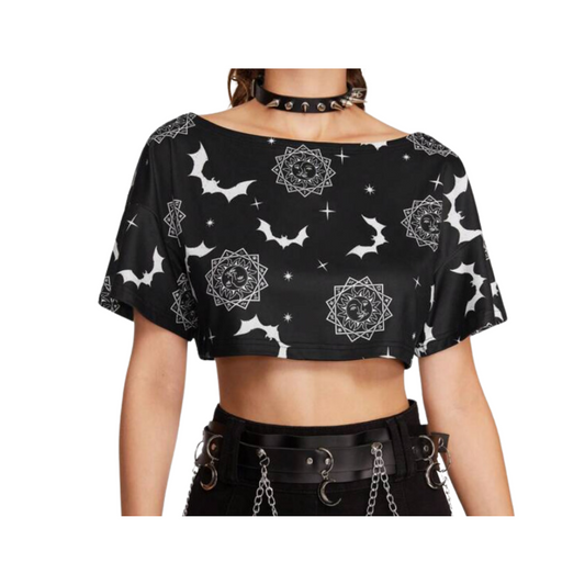 Top Crop con Estampado Integral - Negro