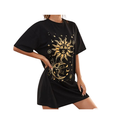 Vestido Oversize Negro con Estampado de Sol y Luna ✨