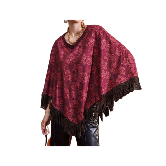 Poncho Floral con Flecos
