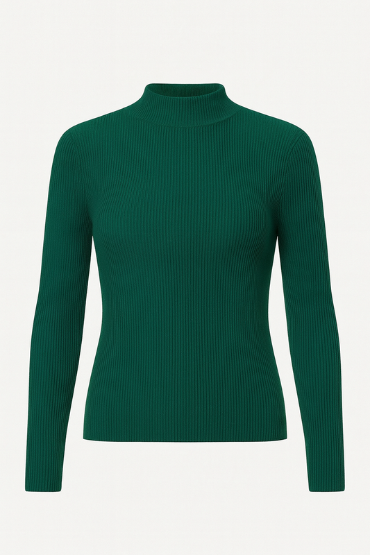 💚 Suéter de Punto Canalé con Cuello Embudo