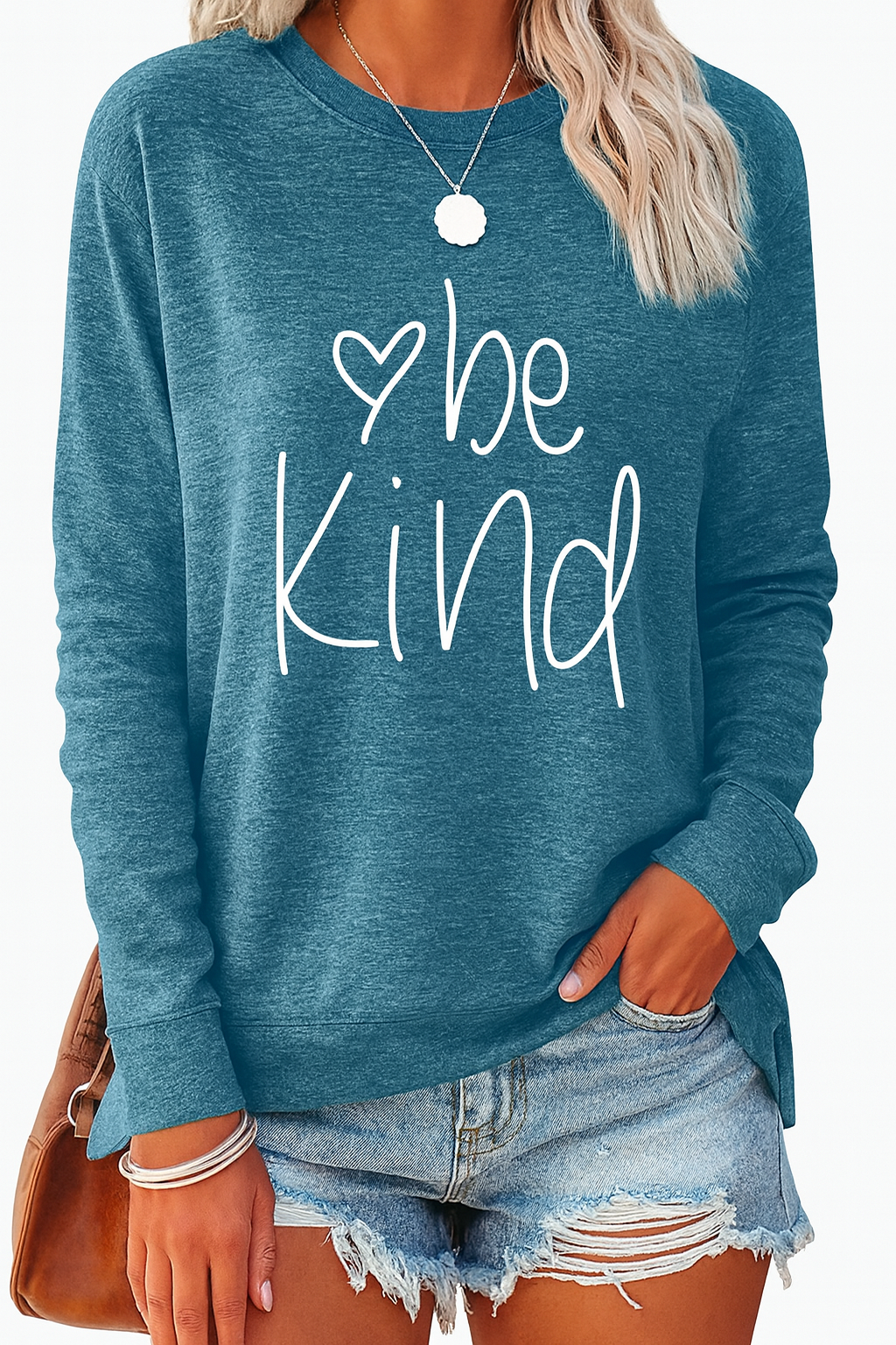 💙 Camiseta Casual de Manga Larga con Letras “Be Kind”