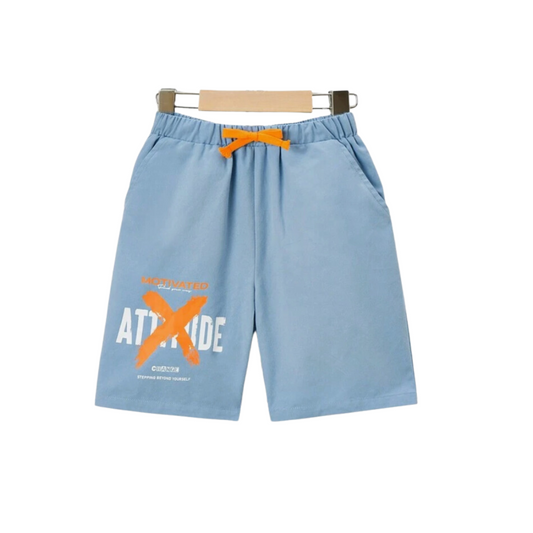 Shorts Casual Celeste con Estampado "Attitude" 🔵🧡