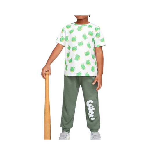 Conjunto Casual para Niño: Camiseta con Estampado de Ranas y Pantalón Deportivo 🐸✨
