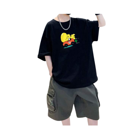 Camiseta Oversize con Estampado Divertido - Color Negro