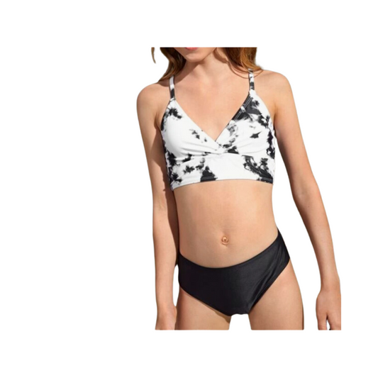 Bikini Tie-Dye en Blanco y Negro con Escote en V ✨