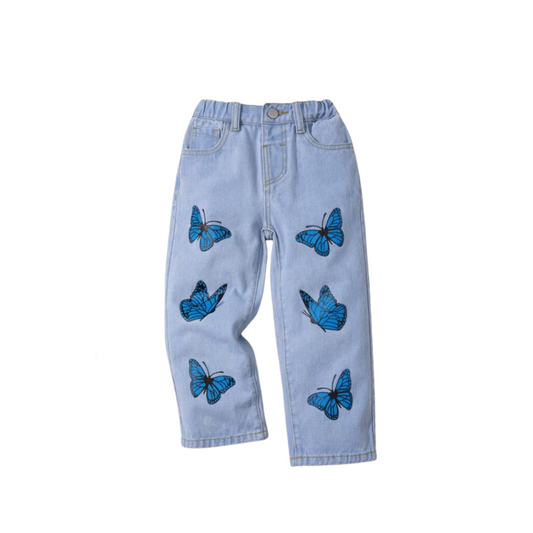 Pantalón de Mezclilla con Estampado de Mariposas